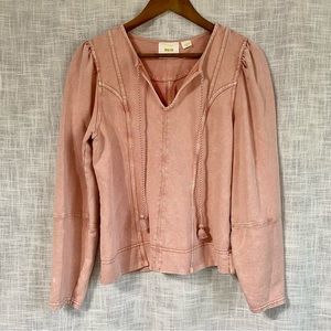 MAEVE Pink Puff Sleeve Pullover Seamed Sweatshirt Sweater Size Medium